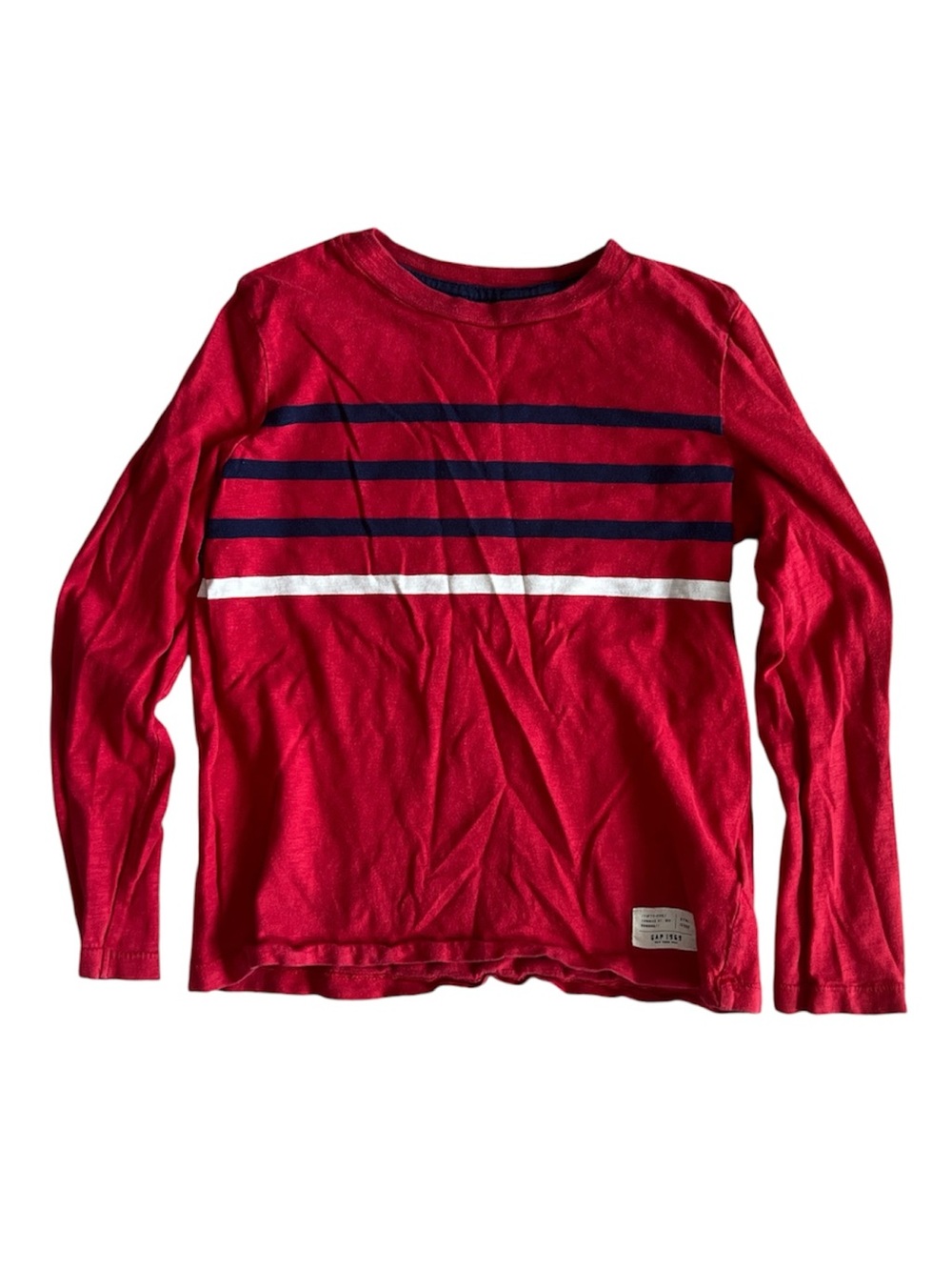 GAP Red Long-Sleeve Stripe Tee with Navy & White Accents Size 6/7